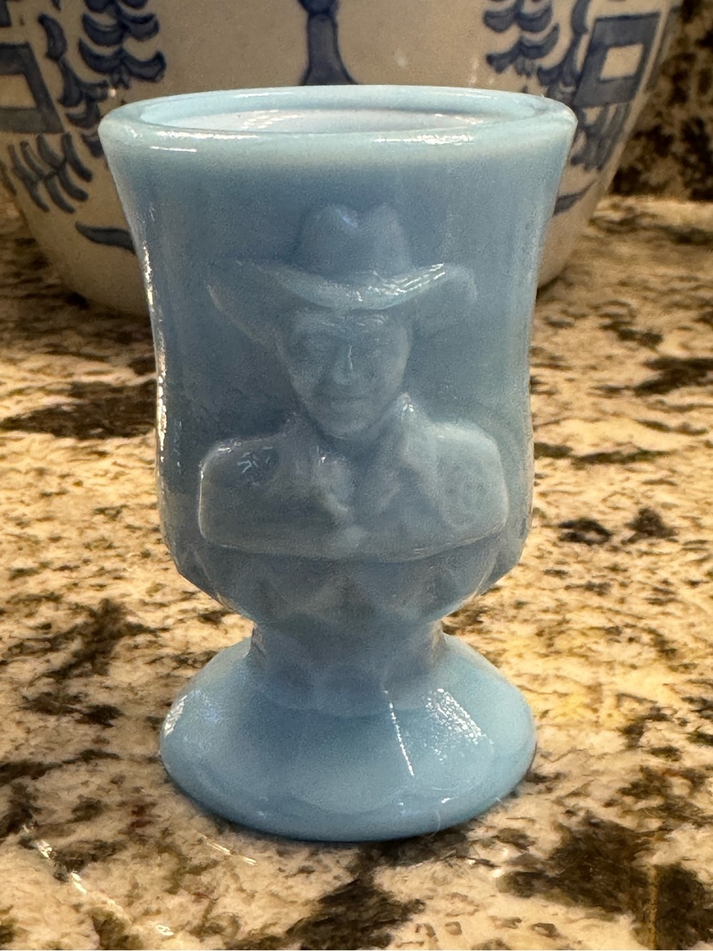 Vintage Boyd Art Glass Hopalong Cassidy Toothpick Holder - Blue Slag - Ltd. Ed.
